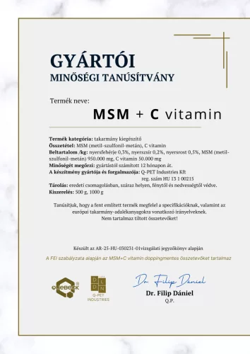 MSM + C vitamin - ízületi támogató, 500 gramm - lovaknak